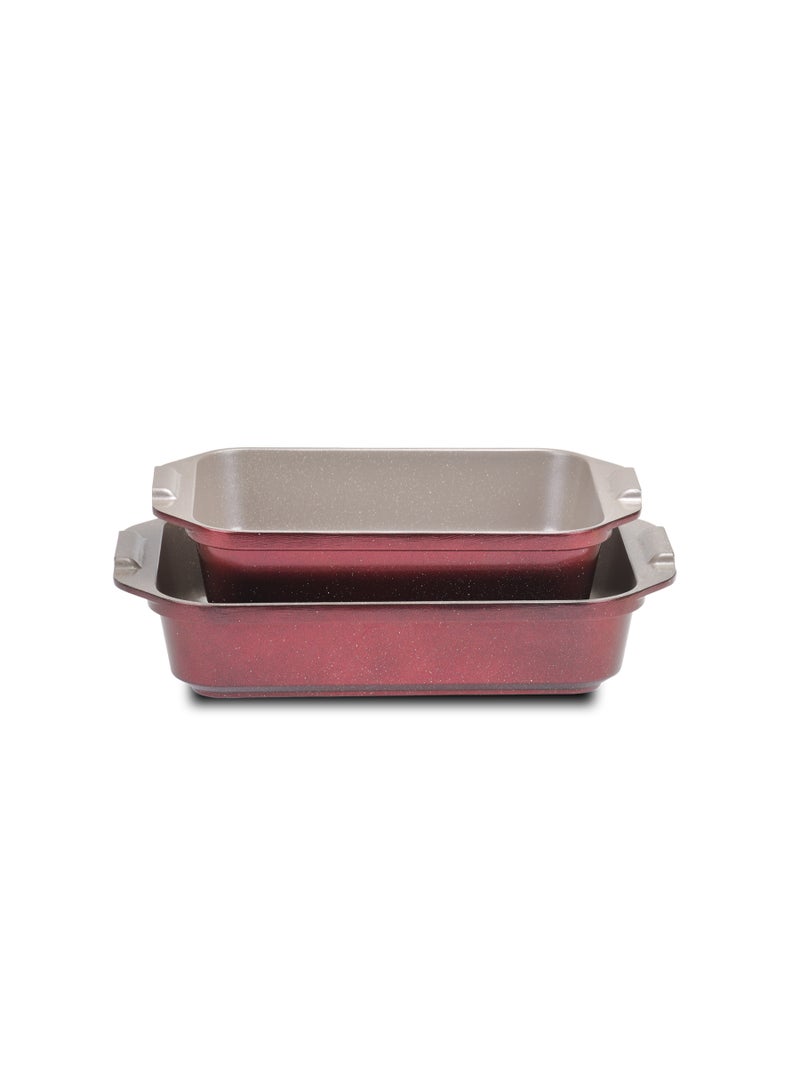 Solingen 2-piece rectangular granite casserole set (35/40 cm) - Dark Red - Image 2